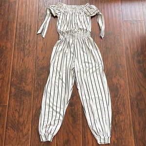 Hearts & Hips Girls Striped Off the Shoulder Jumpsuit Size 7